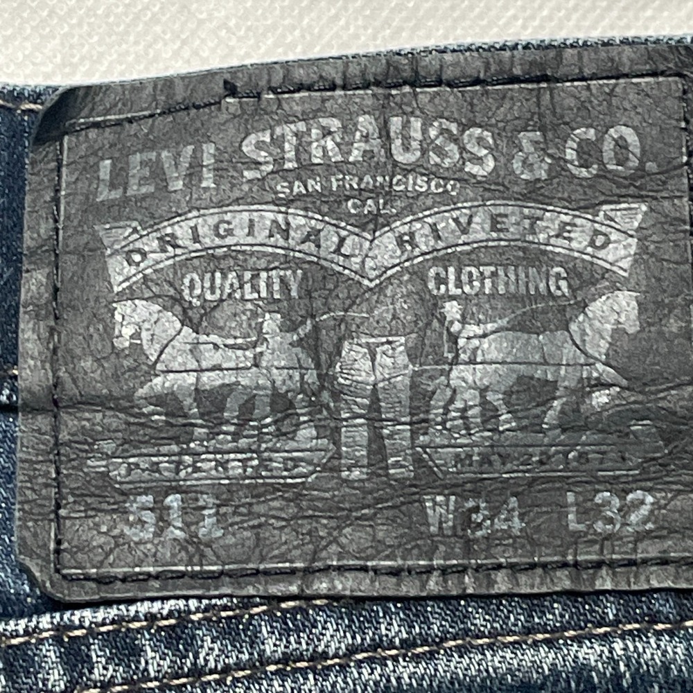 Levis 511 Jeans Mens 34x32 Slim Fit Distressed Blue Denim Button Fly - Picture 4 of 16